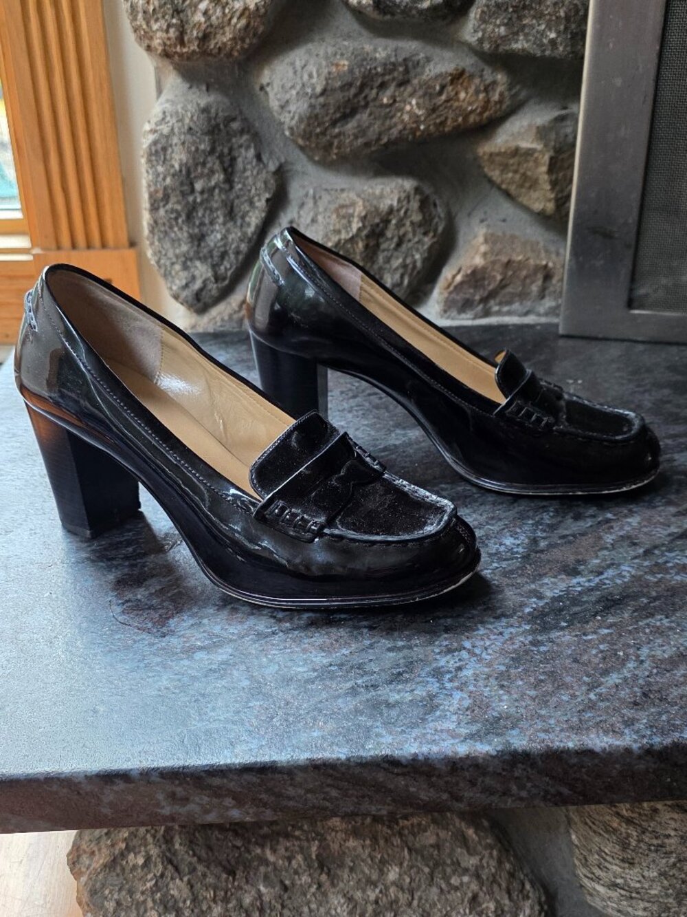 MICHAEL Michael Kors Black Patent Leather Penny Loafer Heels Size 8